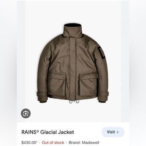 RAINS Glacial coat in Bruin. Never been worn. NWT.